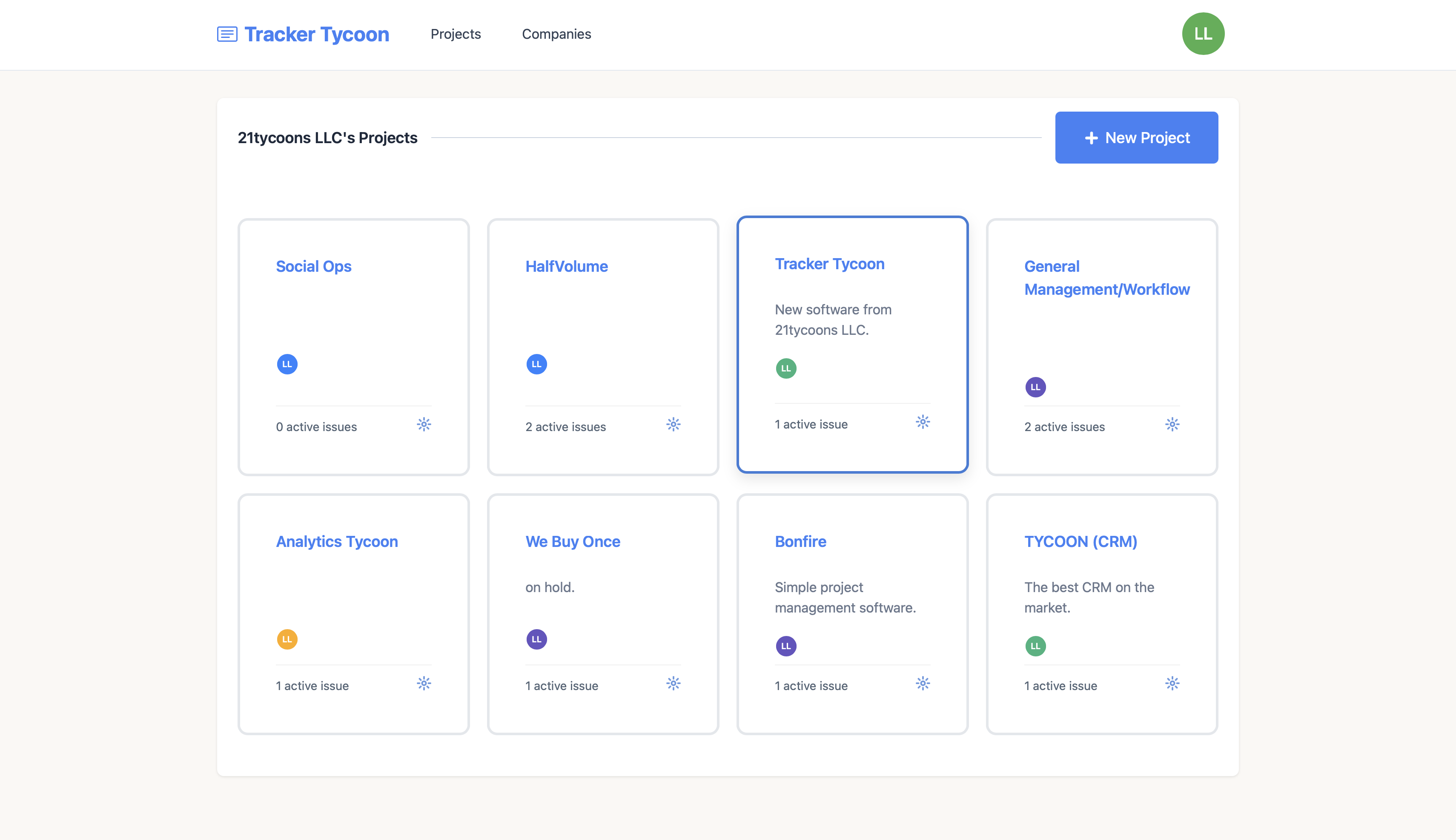 Tracker Tycoon dashboard