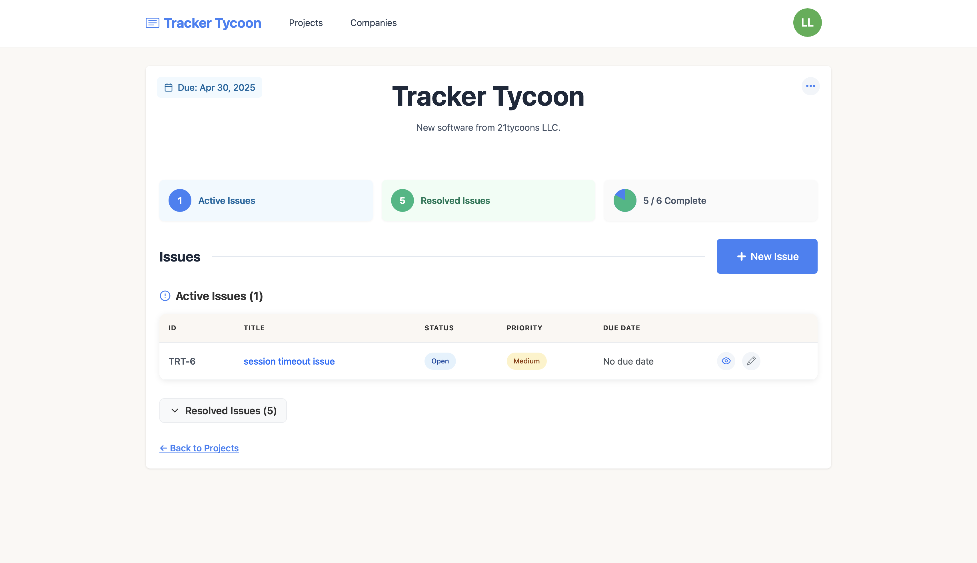 Tracker Tycoon issue details